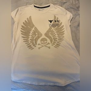 Under Armour UA Men's Project Rock Cutoff T-Shirt Wings Large White Stone